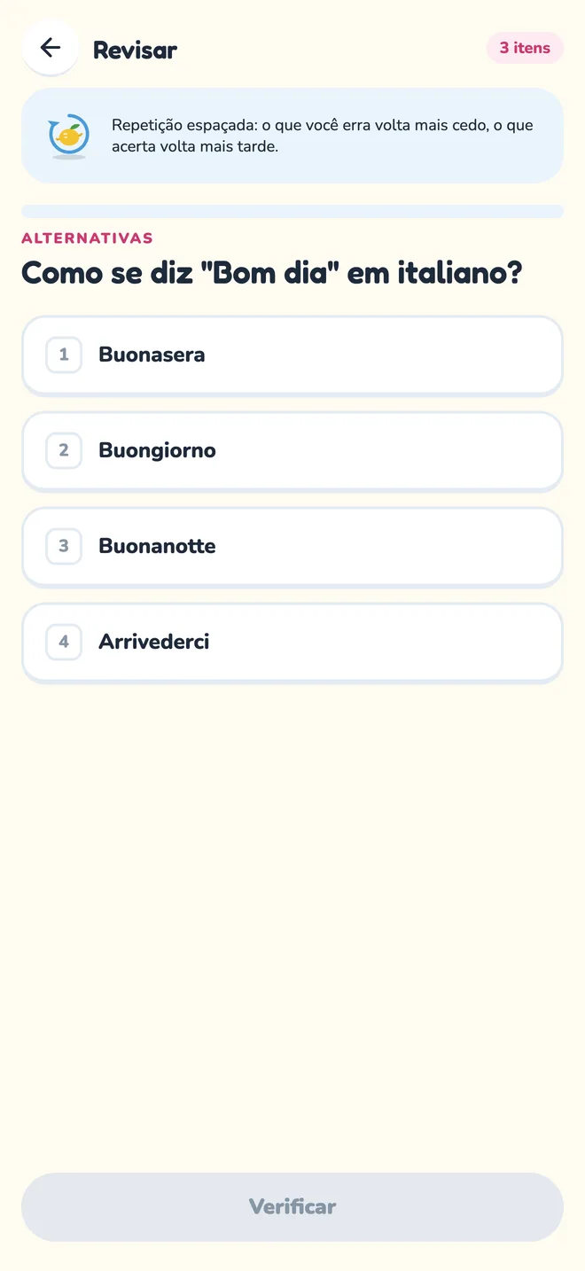 Tela de revisão do app